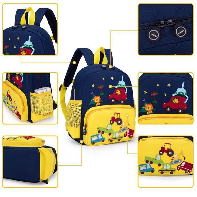 Alt view image 7 of 7 - Cute Zoo Little 3D Backpack Kids Backpack for Boys and Girls Toddler Backpack Waterproof Preschool Yellow Car One Size