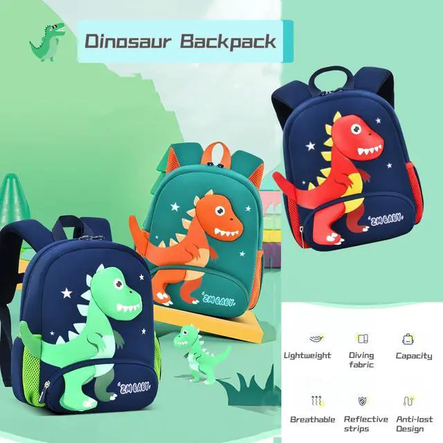 Alt view image 2 of 7 - Dinosaur Anti-lost Backpack for Boys Kindergarten Preschool Bookbag with Safety Leash, Toddler Boys Backpack Daycare Bag, B-Dark-blue+Green