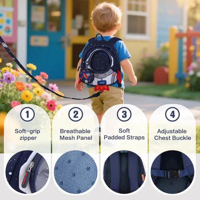 Alt view image 4 of 7 - Toddler Rocket Backpack with Safety Harness Leash for Ages 1-3