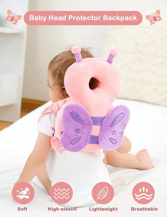 Alt view image 2 of 6 - Baby Head Protector Backpack for Walking Crawling, Pink Butterfly