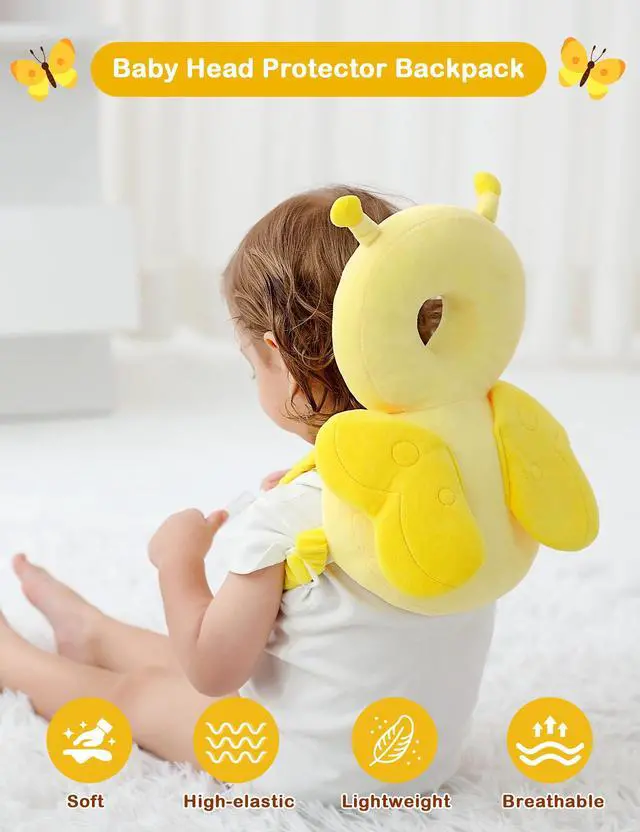 Alt view image 2 of 6 - Baby Head Protector Backpack for Walking Crawling,Yellow Butterfly