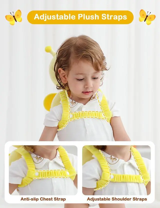 Alt view image 4 of 6 - Baby Head Protector Backpack for Walking Crawling,Yellow Butterfly