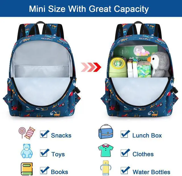 Alt view image 3 of 7 - Toddler Backpack with Leash, Cute Baby Backpack with Anti Lost Wrist Link, Mini Kids Backpack Leash Walking Harness for Travel, Adjustable Excavator Backpack Tether for Boys Girls Ages 1-3
