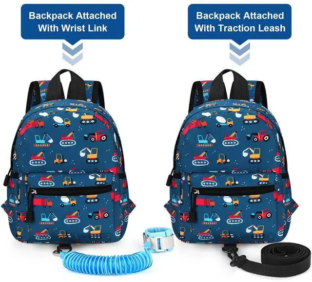 Alt view image 4 of 7 - Toddler Backpack with Leash, Cute Baby Backpack with Anti Lost Wrist Link, Mini Kids Backpack Leash Walking Harness for Travel, Adjustable Excavator Backpack Tether for Boys Girls Ages 1-3