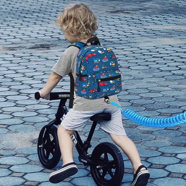 Alt view image 5 of 7 - Toddler Backpack with Leash, Cute Baby Backpack with Anti Lost Wrist Link, Mini Kids Backpack Leash Walking Harness for Travel, Adjustable Excavator Backpack Tether for Boys Girls Ages 1-3