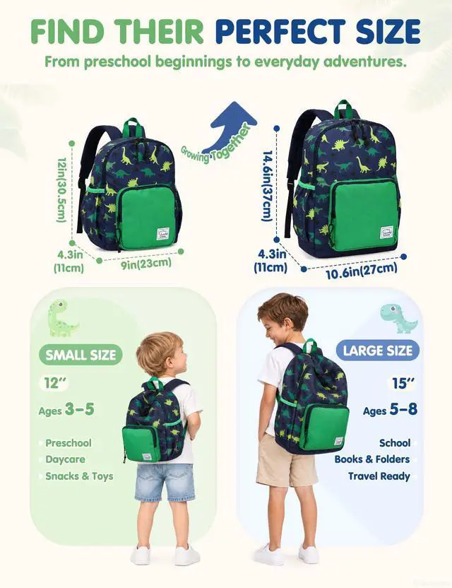 Alt view image 2 of 7 - Small Toddler Backpack for Boys, Cute 12in Mini Backpack for 3-4Years Baby Kids with Chest Buckle Green Dinosaurs