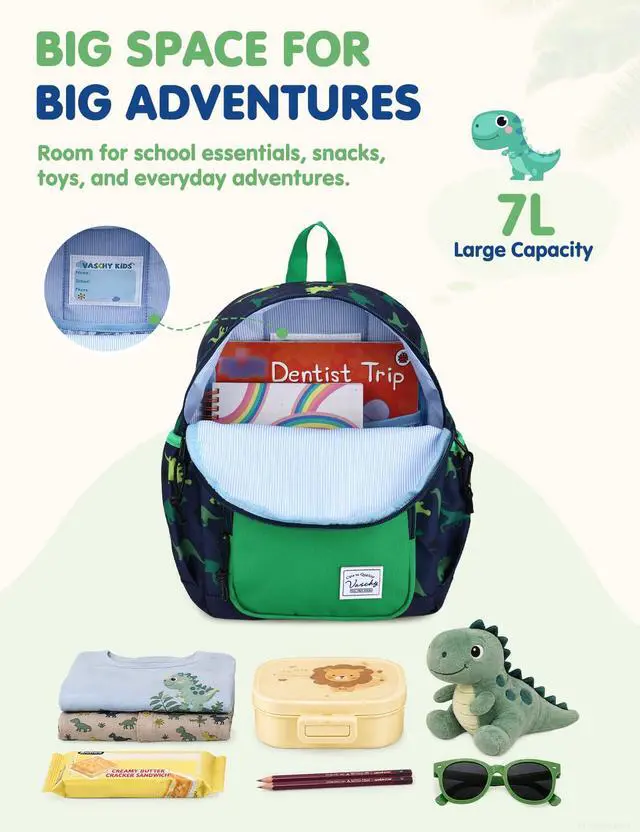 Alt view image 3 of 7 - Small Toddler Backpack for Boys, Cute 12in Mini Backpack for 3-4Years Baby Kids with Chest Buckle Green Dinosaurs