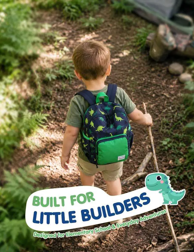 Alt view image 7 of 7 - Small Toddler Backpack for Boys, Cute 12in Mini Backpack for 3-4Years Baby Kids with Chest Buckle Green Dinosaurs
