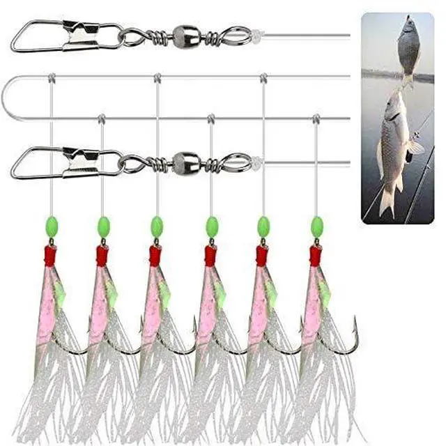 Alt view image 2 of 7 - Luminous Fishing Rigs with Real Fish Skin, Glow Beads & High Carbon Hooks for Fresh/Saltwater