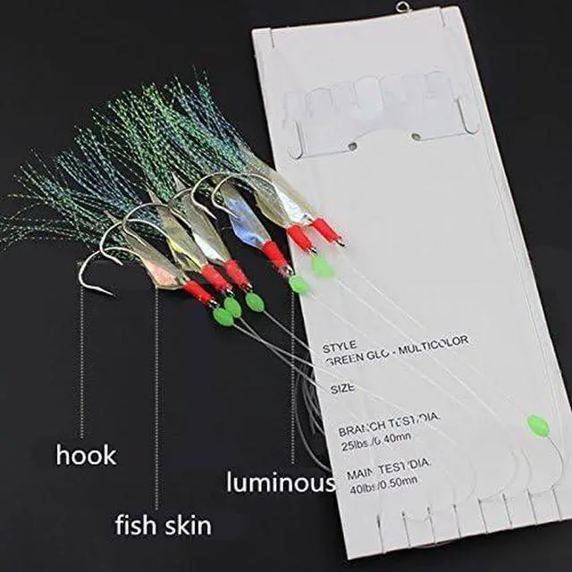 Alt view image 6 of 7 - Luminous Fishing Rigs with Real Fish Skin, Glow Beads & High Carbon Hooks for Fresh/Saltwater
