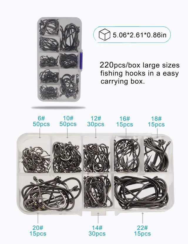 Alt view image 2 of 6 - Fishing Hooks Set Large Size Carbon Steel Catfish Carp Fish Hooks