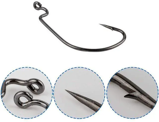 Alt view image 3 of 5 - 60pcs Offset Worm Hook High Carbon Steel Wide Gap Bait Jig Fish Hooks with Plastic Box #1-5/0
