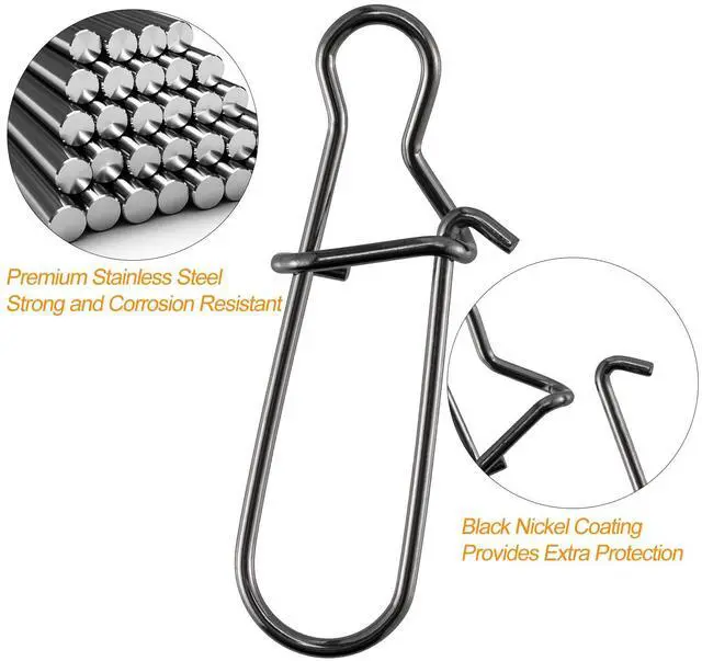 Alt view image 3 of 7 - 100 Pack Duo Lock Fishing Snaps Stainless Steel 26-220LB Lure Snaps Freshwater Saltwater Quick Change Speed Fishing Line Weights Clips (#0, 26Lb)