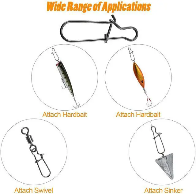 Alt view image 5 of 7 - 100 Pack Duo Lock Fishing Snaps Stainless Steel 26-220LB Lure Snaps Freshwater Saltwater Quick Change Speed Fishing Line Weights Clips (#0, 26Lb)