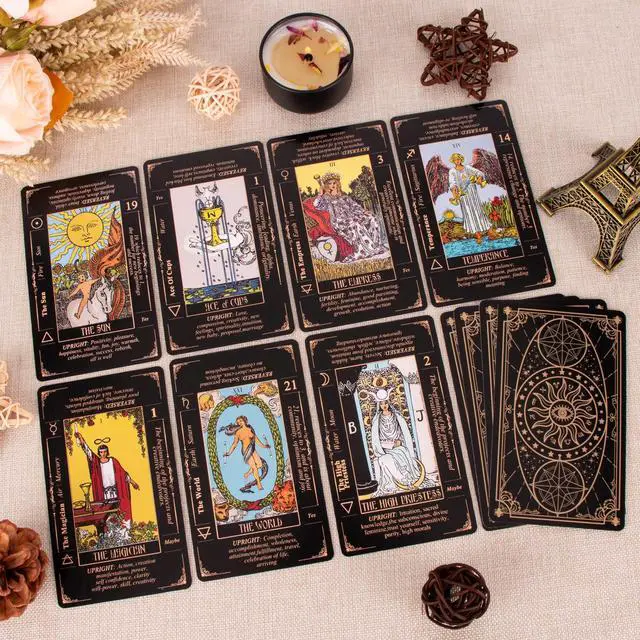 Alt view image 3 of 7 - Tarot Cards for Beginners, Classic Tarot Deck with Meanings, Durable Cards with Guide Book, Black