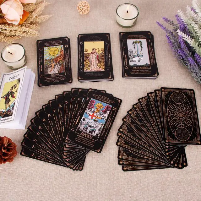 Alt view image 6 of 7 - Tarot Cards for Beginners, Classic Tarot Deck with Meanings, Durable Cards with Guide Book, Black