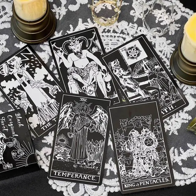 Alt view image 2 of 6 - Tarot Deck Card with Guidebook for Beginners,Tarot Cards with Meanings on Them,Fortune Telling Game Cards for Lover (Black)