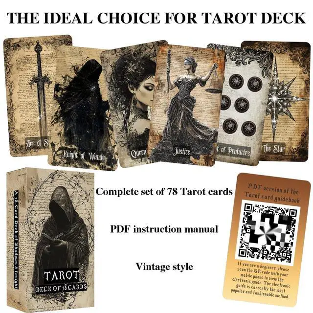 Alt view image 3 of 7 - Eternal Whisper Tarot Deck, 78 Tarot Cards with PDF Guidebook, Vintage Gothic Style, Parchment Theme, Modern Witch Tarot for Beginners- Experienced Readers, Divination Spiritual Growth Tool