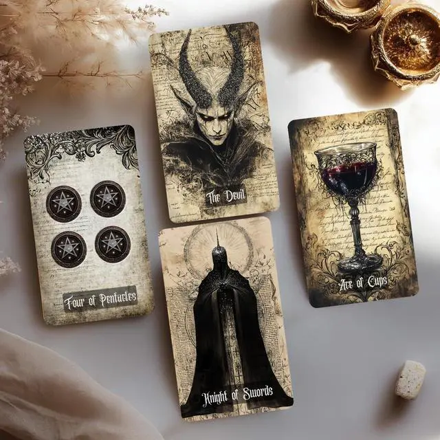 Alt view image 5 of 7 - Eternal Whisper Tarot Deck, 78 Tarot Cards with PDF Guidebook, Vintage Gothic Style, Parchment Theme, Modern Witch Tarot for Beginners- Experienced Readers, Divination Spiritual Growth Tool