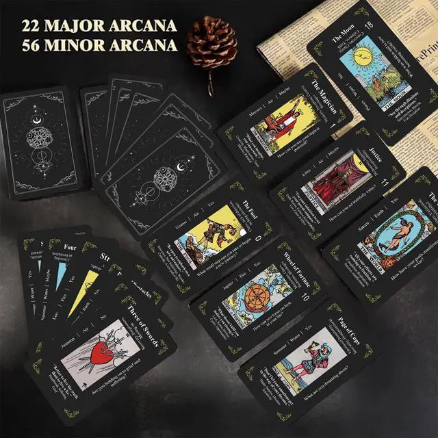 Alt view image 3 of 7 - Classic Tarot Cards for Beginners - 78 Card Set, Learning Tarot Deck with Meanings, No Guide Book Needed, Fortune Telling Game (Black)