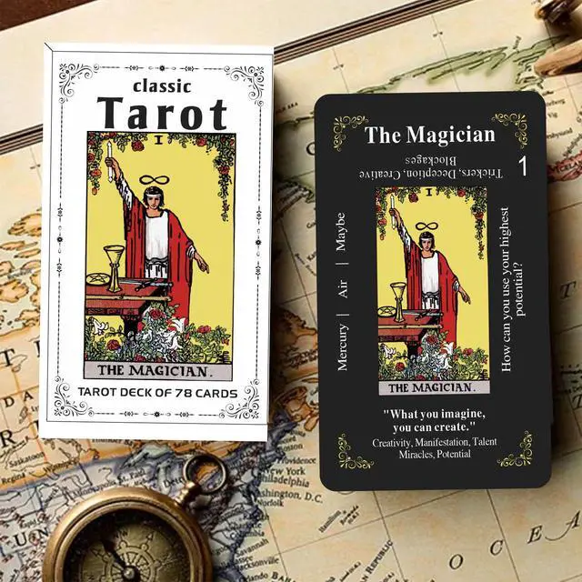 Alt view image 4 of 7 - Classic Tarot Cards for Beginners - 78 Card Set, Learning Tarot Deck with Meanings, No Guide Book Needed, Fortune Telling Game (Black)