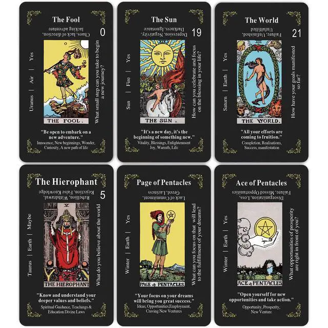 Alt view image 6 of 7 - Classic Tarot Cards for Beginners - 78 Card Set, Learning Tarot Deck with Meanings, No Guide Book Needed, Fortune Telling Game (Black)