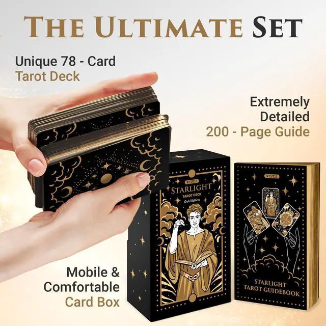 Alt view image 2 of 7 - Tarot Cards with Guide Book - Starlight Unique Tarot Deck (Gold)