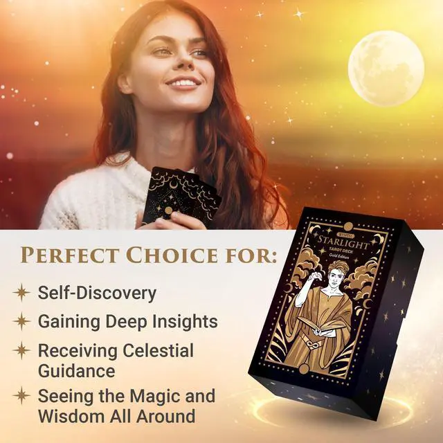 Alt view image 6 of 7 - Tarot Cards with Guide Book - Starlight Unique Tarot Deck (Gold)