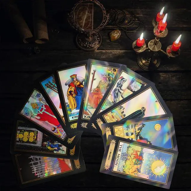 Alt view image 3 of 7 - Surface Laser Holographic 78 Tarot Cards with Guidebook