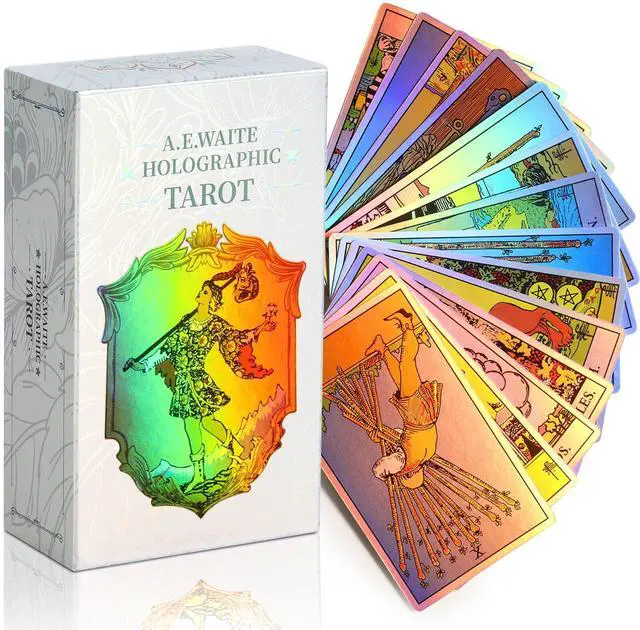 Main image of Holographic Tarot Cards, 78 Card Tarot Deck with Guidebook to Card Meanings