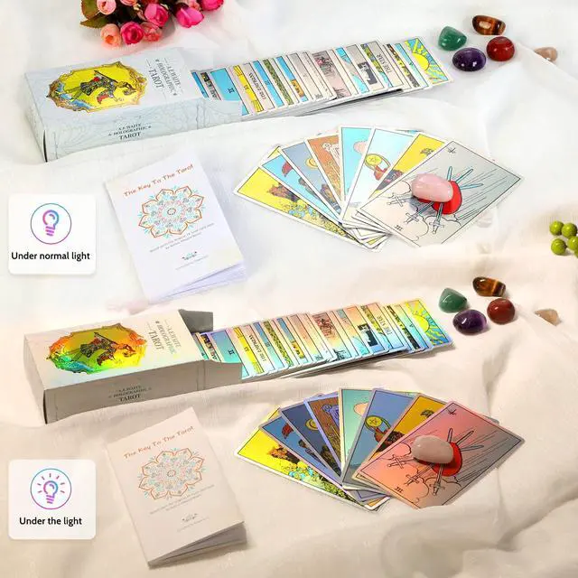 Alt view image 3 of 6 - Holographic Tarot Cards, 78 Card Tarot Deck with Guidebook to Card Meanings