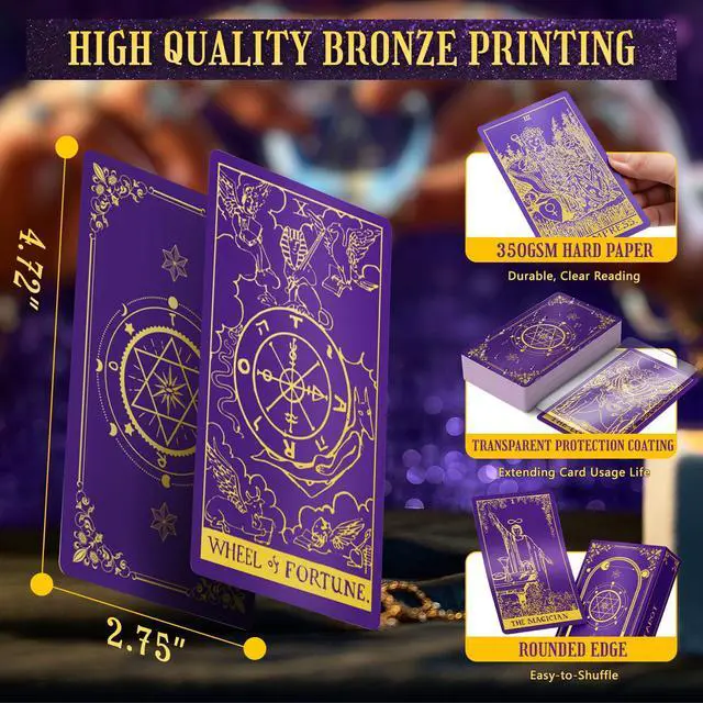 Alt view image 4 of 7 - 78 Tarot Cards Deck with Guide Book and Linen Carry Bag, Classic Original Tarot Cards for Beginners to Experts, Witchy Gifts for Women