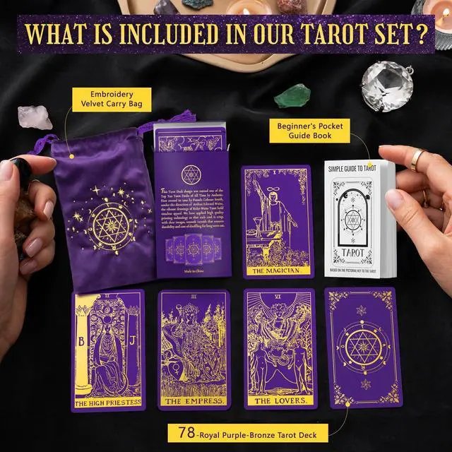 Alt view image 7 of 7 - 78 Tarot Cards Deck with Guide Book and Linen Carry Bag, Classic Original Tarot Cards for Beginners to Experts, Witchy Gifts for Women