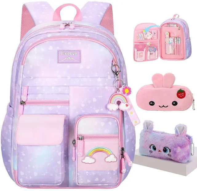 Main image of Girls Rainbow School Backpack for Elementary,Kawaii Bookbag 16.5in
