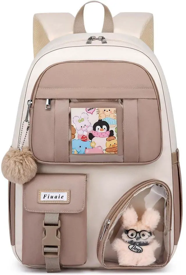 Main image of School Backpack for Teen Girls Bookbag: Cute 15.6 Inch Backpacks for Kids Middle High School BookBags Durable Laptop BackPack for Women Student Casual Daypack for Travel Khaki Beige