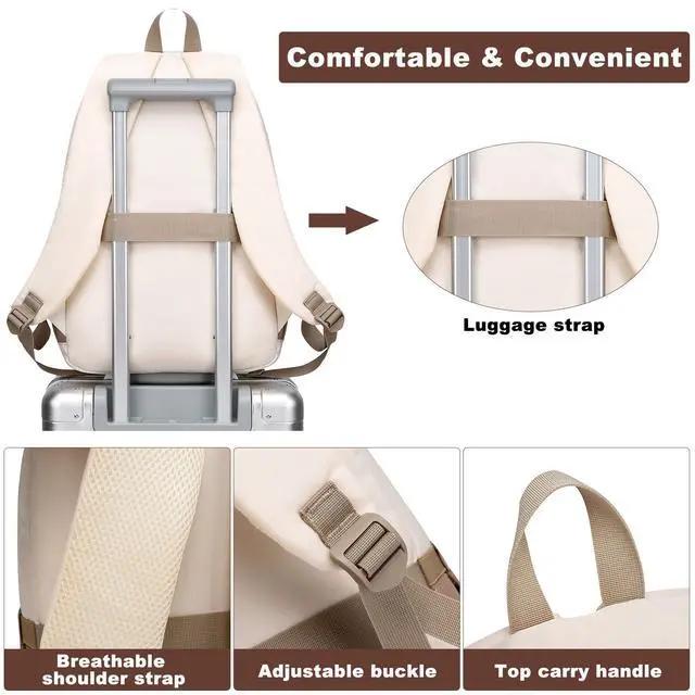 Alt view image 5 of 7 - School Backpack for Teen Girls Bookbag: Cute 15.6 Inch Backpacks for Kids Middle High School BookBags Durable Laptop BackPack for Women Student Casual Daypack for Travel Khaki Beige