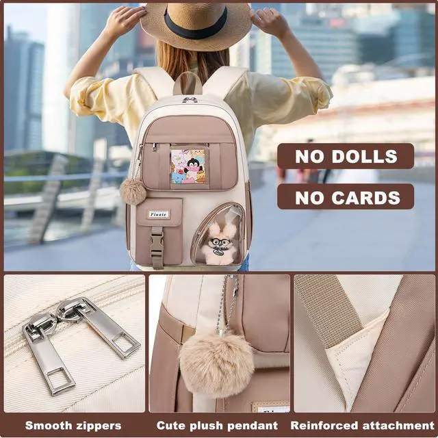 Alt view image 6 of 7 - School Backpack for Teen Girls Bookbag: Cute 15.6 Inch Backpacks for Kids Middle High School BookBags Durable Laptop BackPack for Women Student Casual Daypack for Travel Khaki Beige