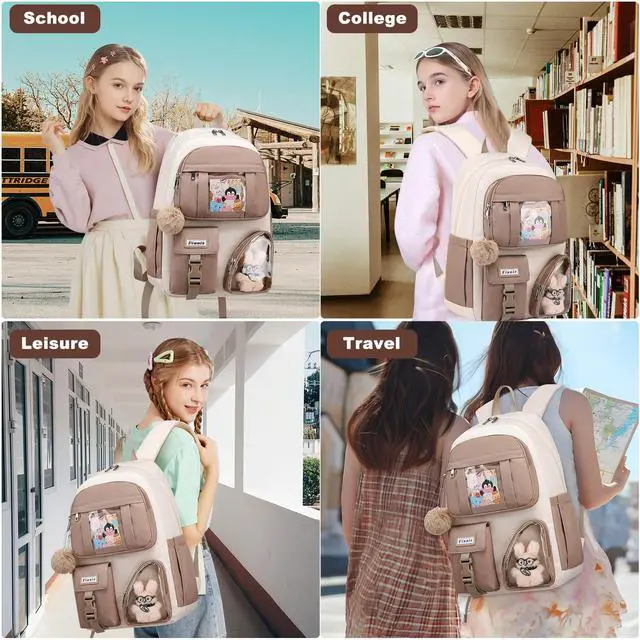 Alt view image 7 of 7 - School Backpack for Teen Girls Bookbag: Cute 15.6 Inch Backpacks for Kids Middle High School BookBags Durable Laptop BackPack for Women Student Casual Daypack for Travel Khaki Beige