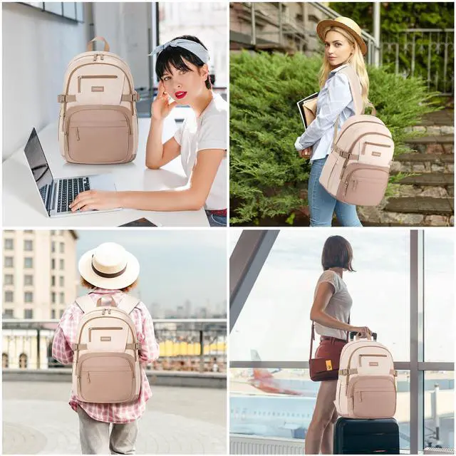 Alt view image 7 of 7 - Backpack for School Girls, Cute High School Backpacks for Teens Women Student Large Bookbag 15.6 Inch Laptop Bag with USB Charger Port for College Work Travel Trip (Khaki Beige)