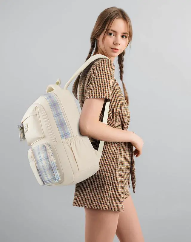Alt view image 2 of 6 - School Backpack for Teen Girls Cute Bookbags Elementary High School College Laptop Bags Women Travel Daypacks Mochilas Escolares, Beige