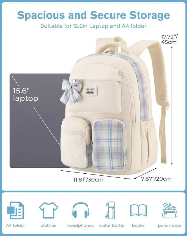 Alt view image 5 of 6 - School Backpack for Teen Girls Cute Bookbags Elementary High School College Laptop Bags Women Travel Daypacks Mochilas Escolares, Beige