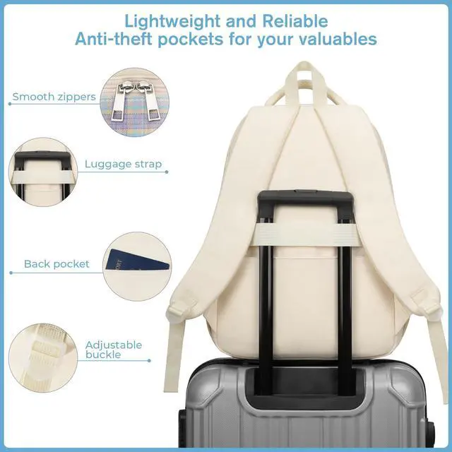Alt view image 6 of 6 - School Backpack for Teen Girls Cute Bookbags Elementary High School College Laptop Bags Women Travel Daypacks Mochilas Escolares, Beige