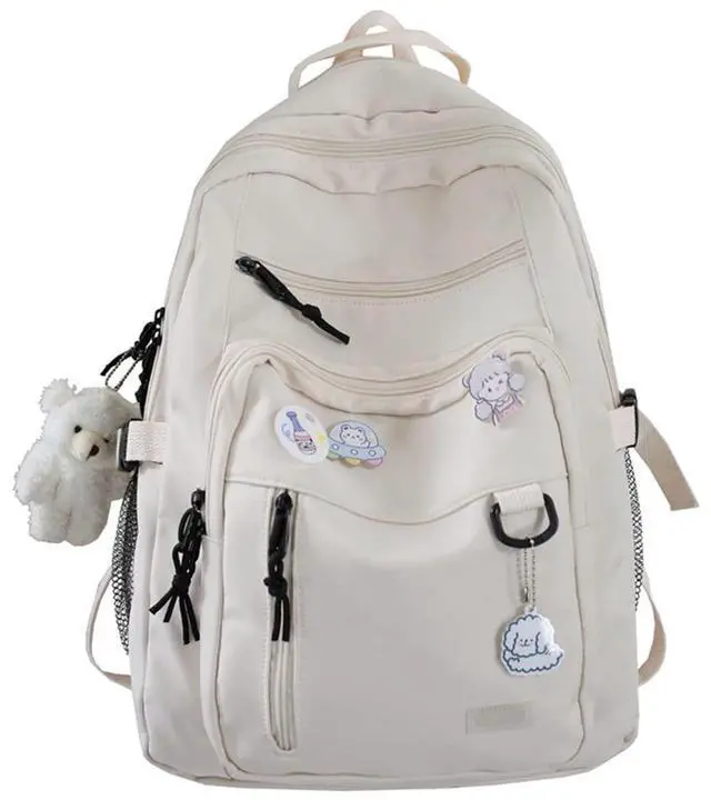 Main image of Cute Aesthetic Backpack for School Middle Student Travel White Backpack Teens Girls Bear Pin Book Bags