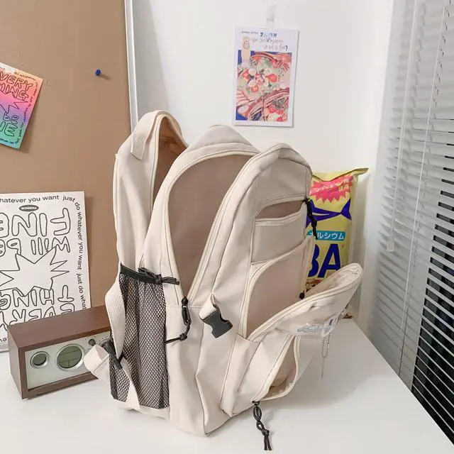 Alt view image 3 of 6 - Cute Aesthetic Backpack for School Middle Student Travel White Backpack Teens Girls Bear Pin Book Bags