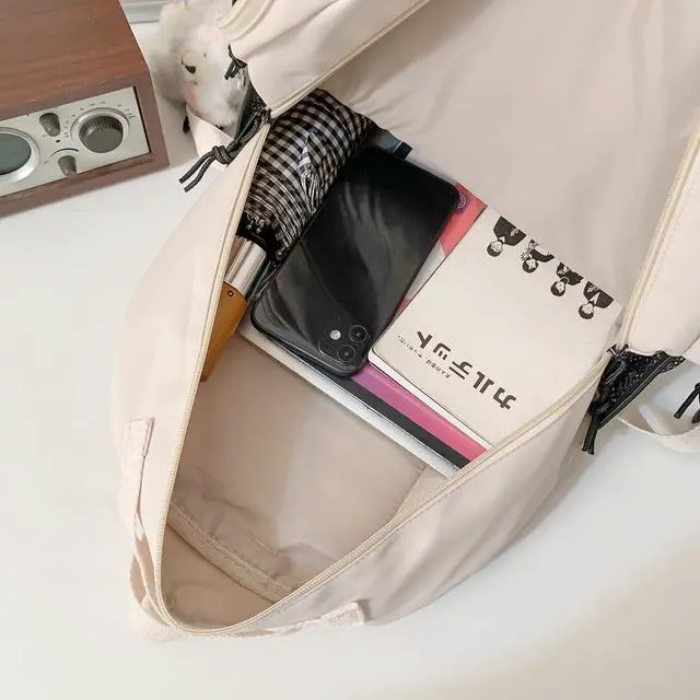 Alt view image 4 of 6 - Cute Aesthetic Backpack for School Middle Student Travel White Backpack Teens Girls Bear Pin Book Bags