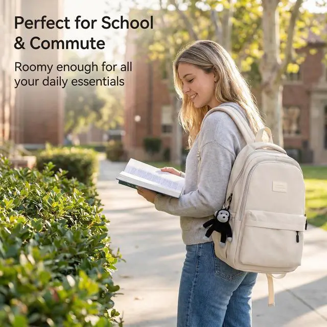 Alt view image 2 of 7 - Aesthetic Cute Backpack for Girls Student School College Travel, White