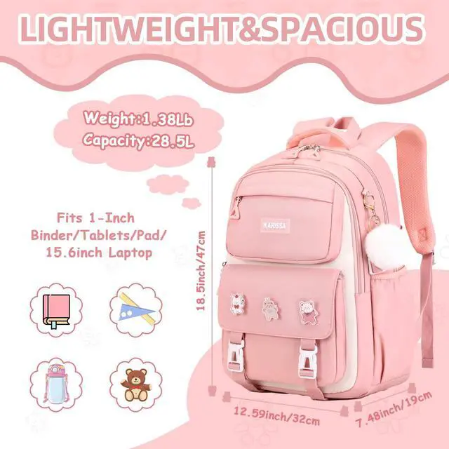 Alt view image 2 of 7 - Girls Backpack, Kids Backpack for Girls with Anti-theft Back Pocket, Lightweight School Bookpack, Watrer Resistant, Bookbag for Elementary Primary School, Pink