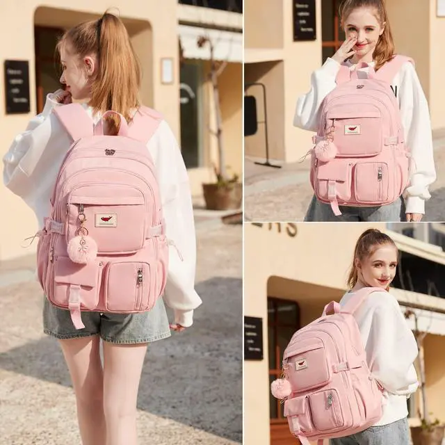 Alt view image 2 of 6 - Laptop Backpack 15.6 Inch Kids Elementary Middle High School Bag College Backpacks Anti Theft Travel Back Pack Large Bookbags for Teens Girls Women Students (Pink)