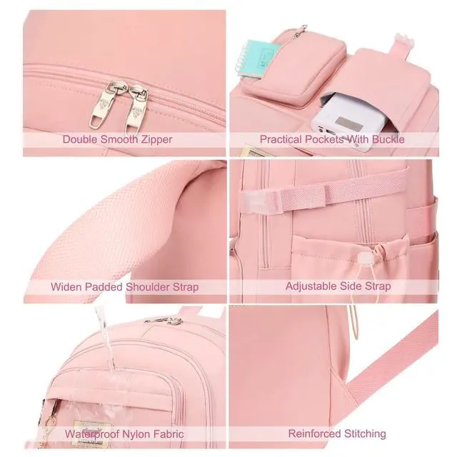 Alt view image 5 of 6 - Laptop Backpack 15.6 Inch Kids Elementary Middle High School Bag College Backpacks Anti Theft Travel Back Pack Large Bookbags for Teens Girls Women Students (Pink)