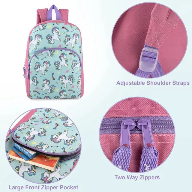 Alt view image 2 of 7 - 15 Inch Kids Backpacks for Boys & Girls | Preschool, Kindergarten, Elementary School Backpacks with Adjustable, Padded Straps (Upbeat Unicorns)